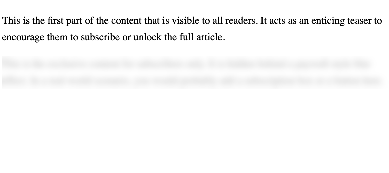 Para recriar o efeito de desfoque parcial do conteúdo, você pode usar uma combinação de HTML e CSS
