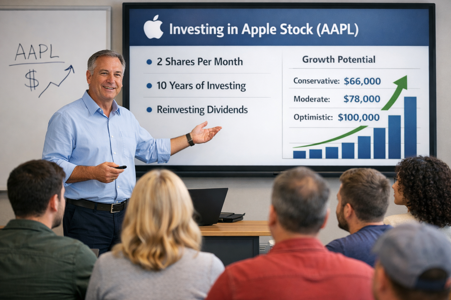 If I invest $100 every month in Apple stocks for 10 years, reinvesting the dividends, how much money will I have accumulated?