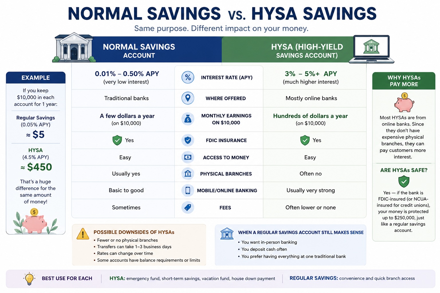 The differences between a normal savings account and a HYSA savings account